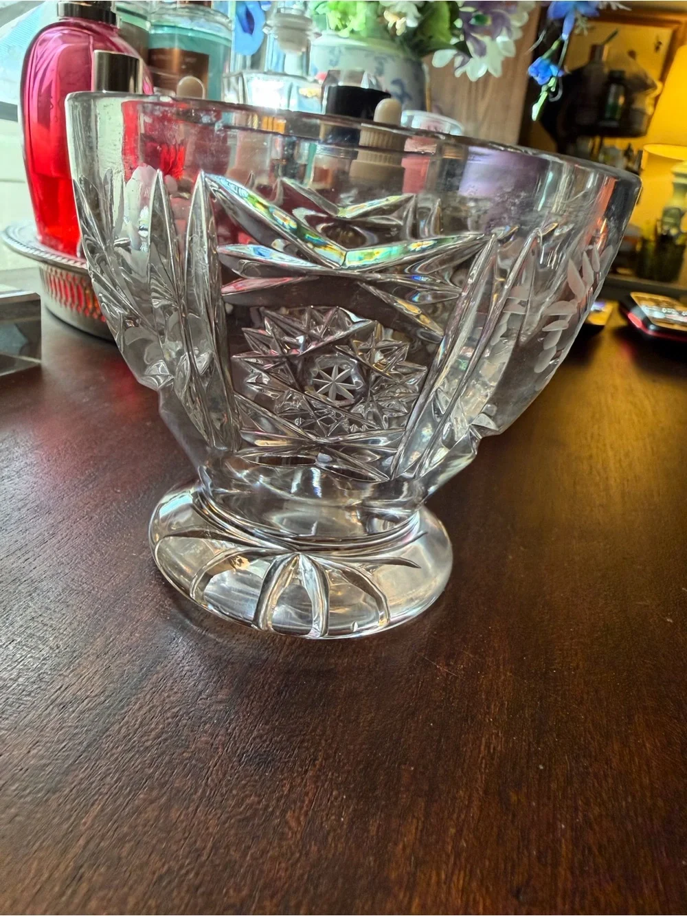 Vintage Crystal Cut Decorative Bowl, starburst pattern